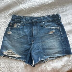 AG Adriano Goldschmied Distressed Blue Denim Shorts